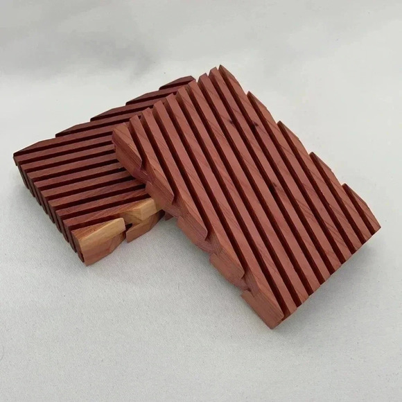 Homemade Cedar Soap Dish Holder Set of 2 New 4” x 2.5” - Picture 2 of 6